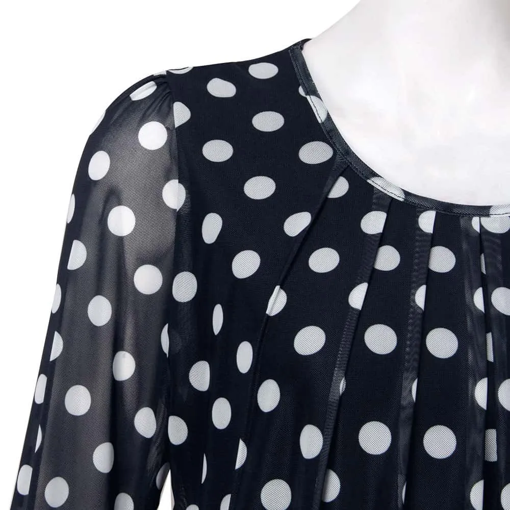 Long Sleeve Scoop Neck Pleated Front  Blouse