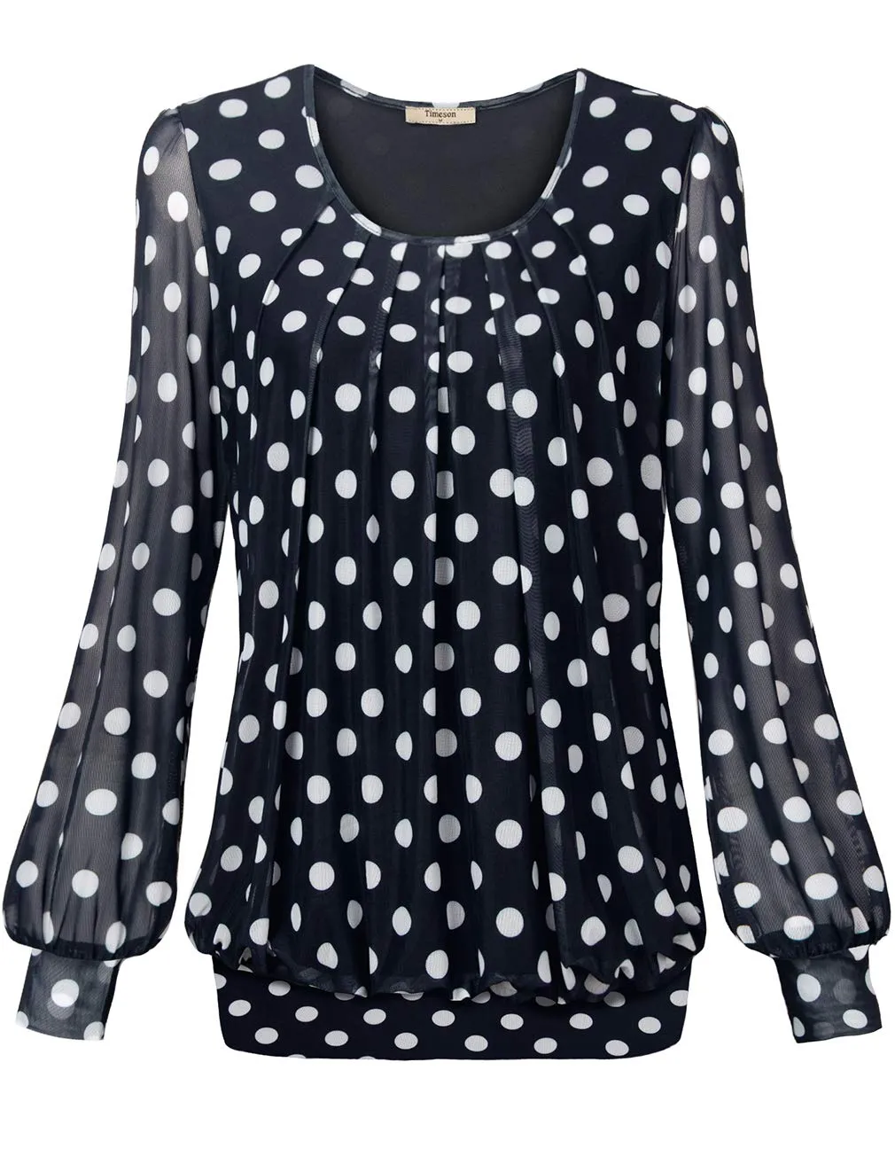 Long Sleeve Scoop Neck Pleated Front  Blouse