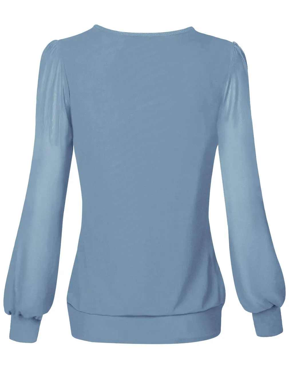 Long Sleeve Scoop Neck Pleated Front  Blouse