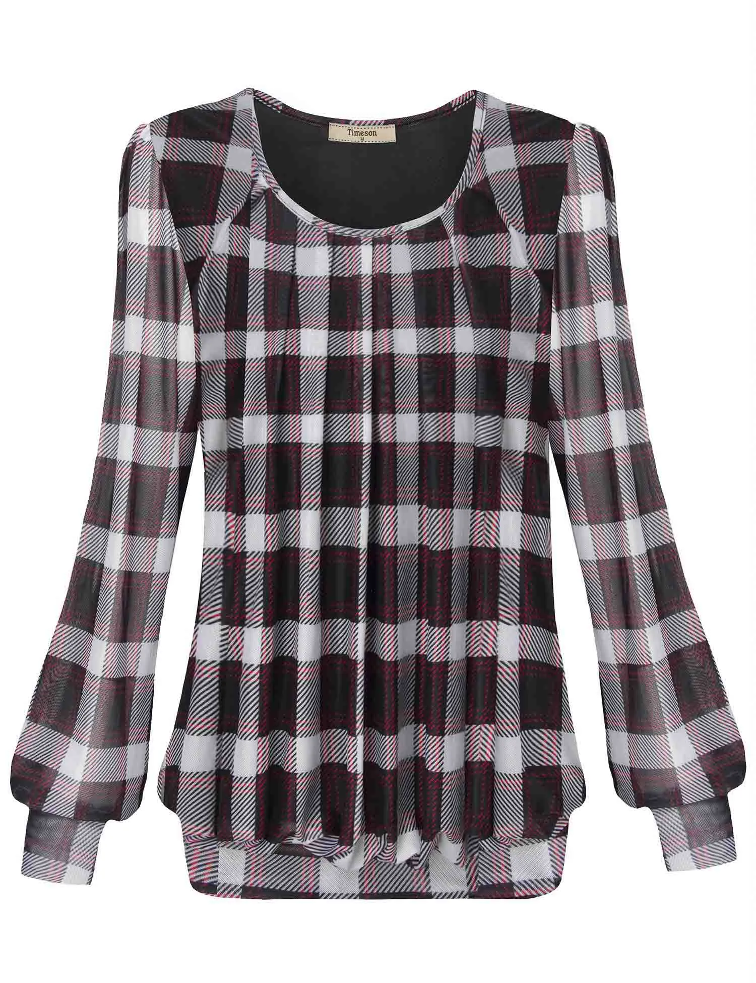 Long Sleeve Scoop Neck Pleated Front  Blouse
