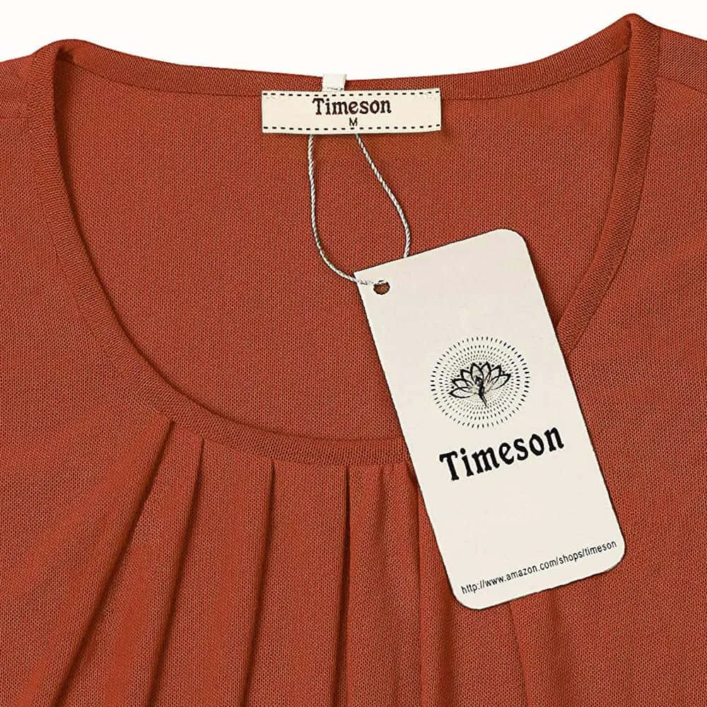Long Sleeve Scoop Neck Pleated Front  Blouse