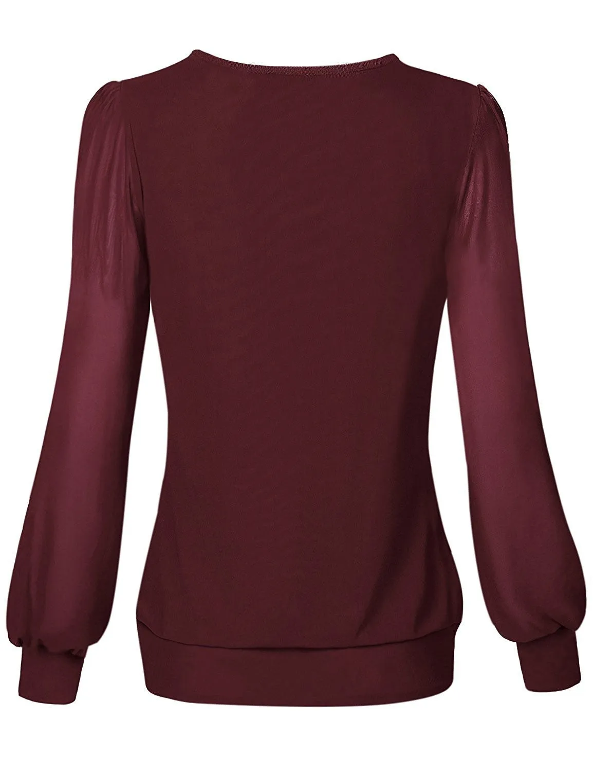 Long Sleeve Scoop Neck Pleated Front  Blouse