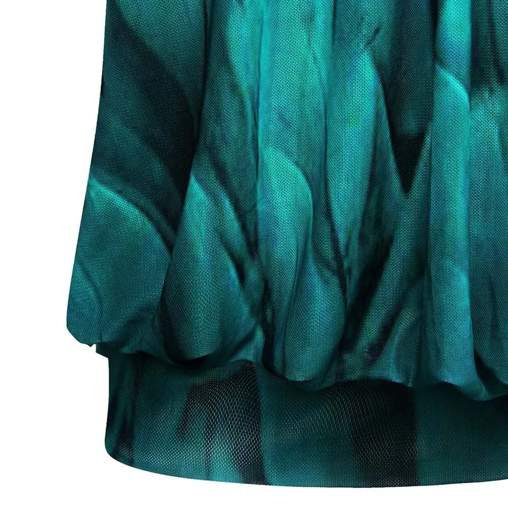Long Sleeve Scoop Neck Pleated Front  Blouse