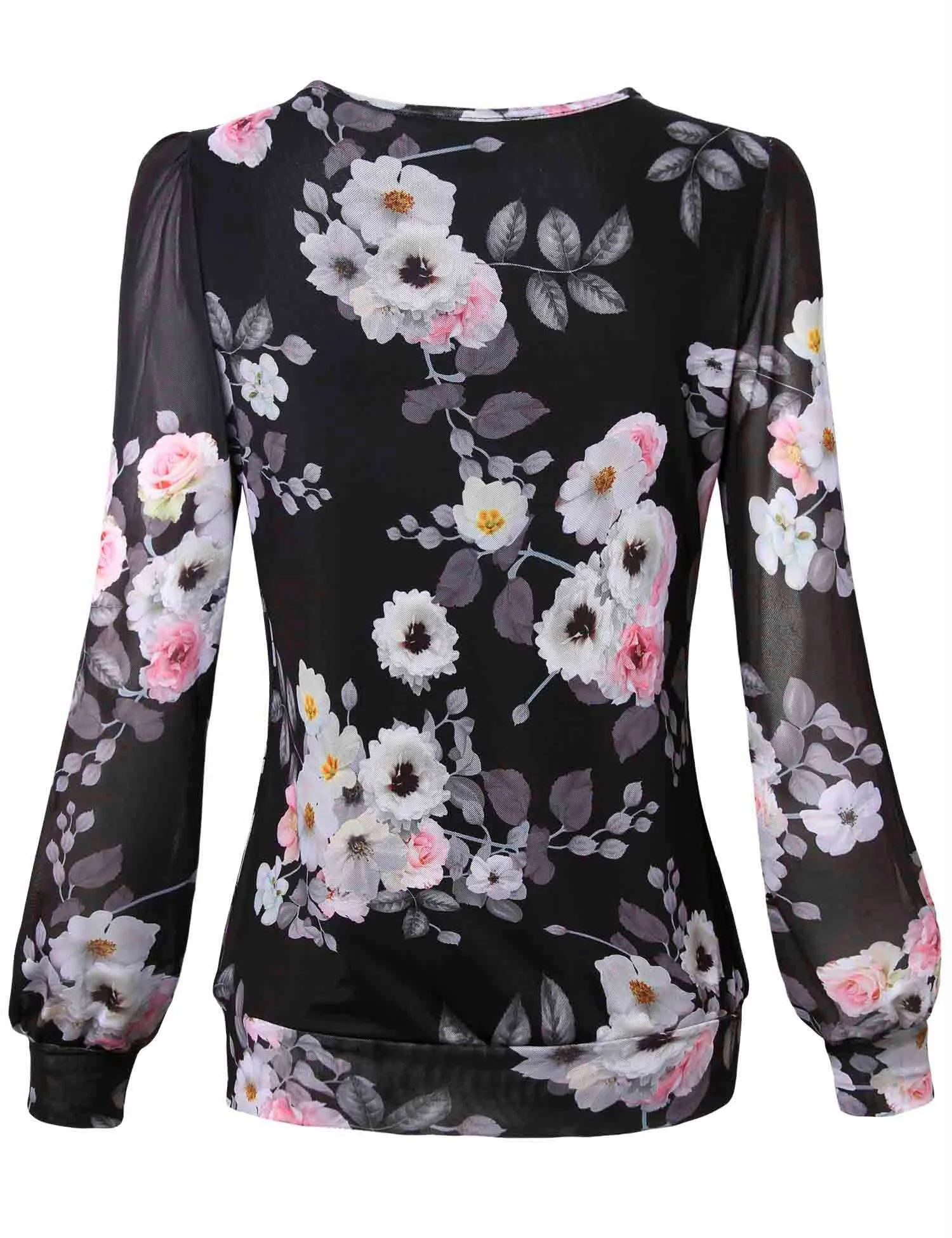 Long Sleeve Scoop Neck Pleated Front  Blouse