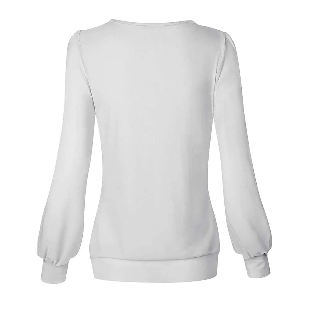 Long Sleeve Scoop Neck Pleated Front  Blouse