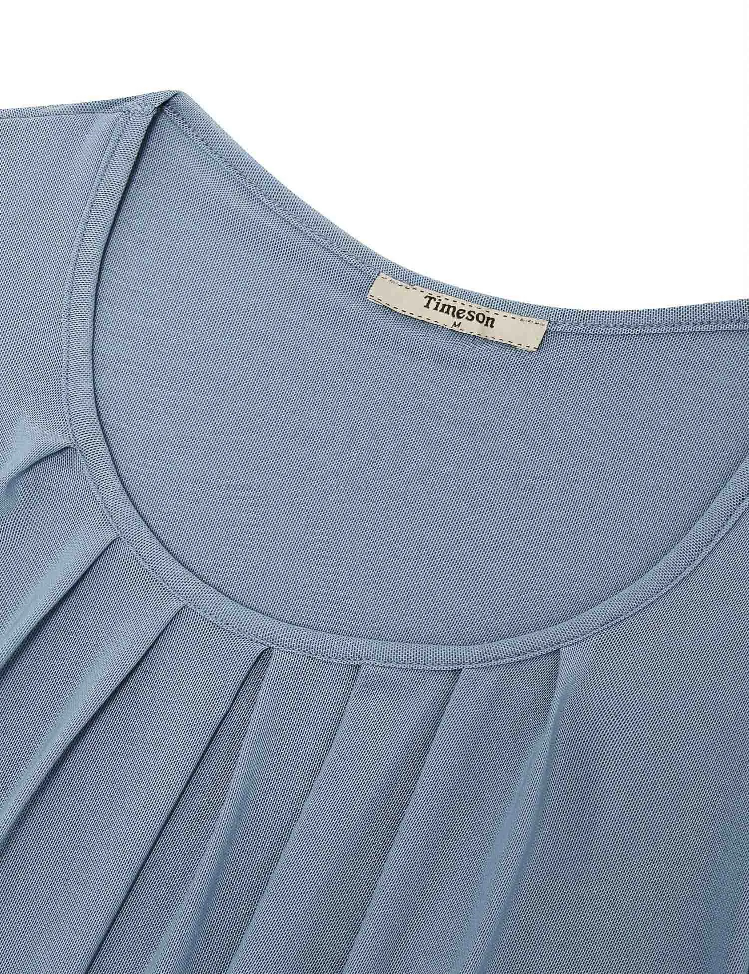 Long Sleeve Scoop Neck Pleated Front  Blouse