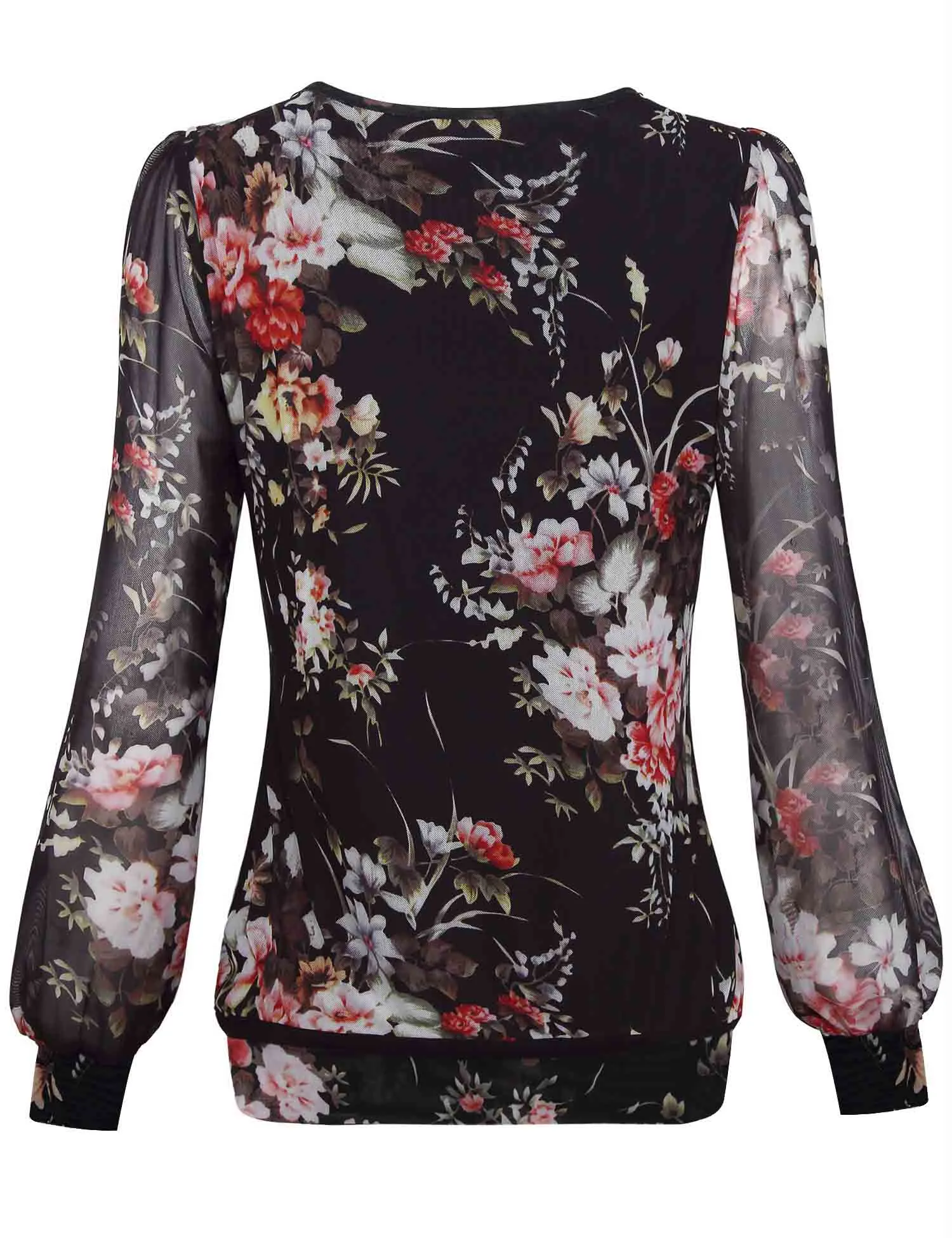 Long Sleeve Scoop Neck Pleated Front  Blouse
