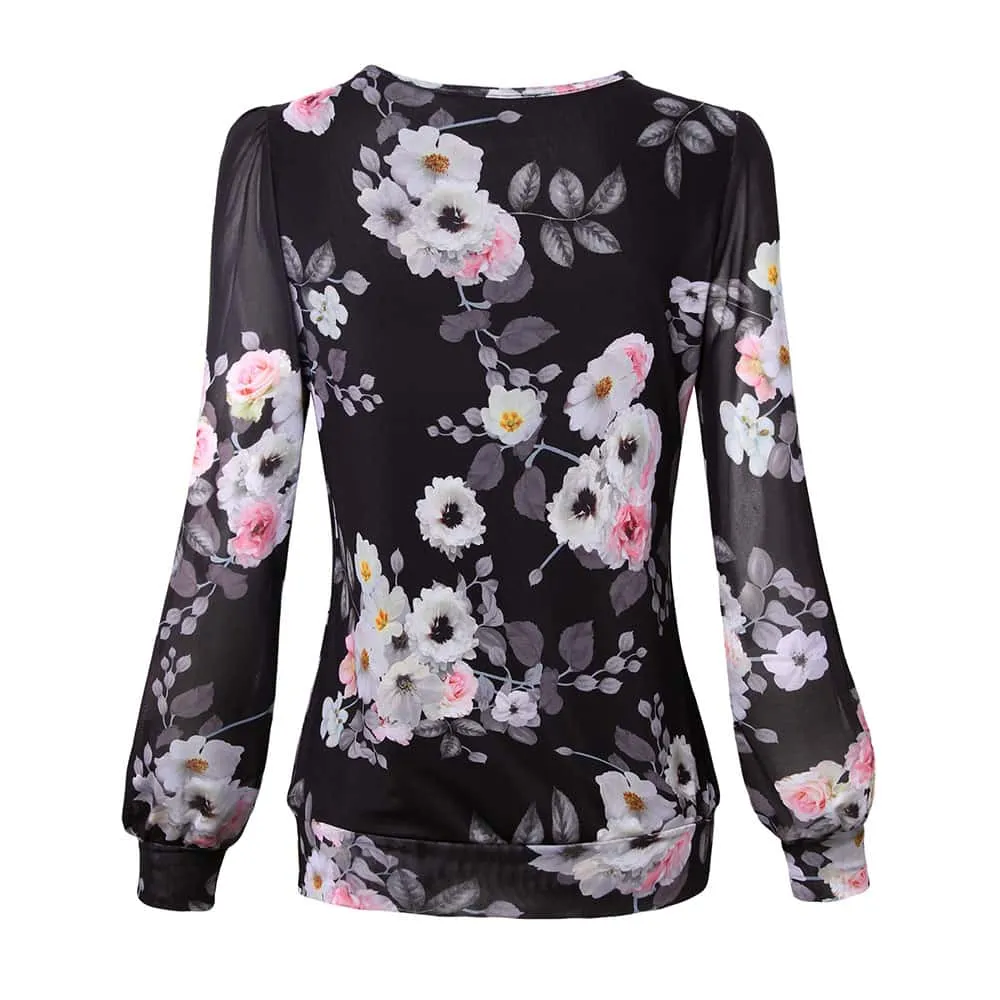 Long Sleeve Scoop Neck Pleated Front  Blouse