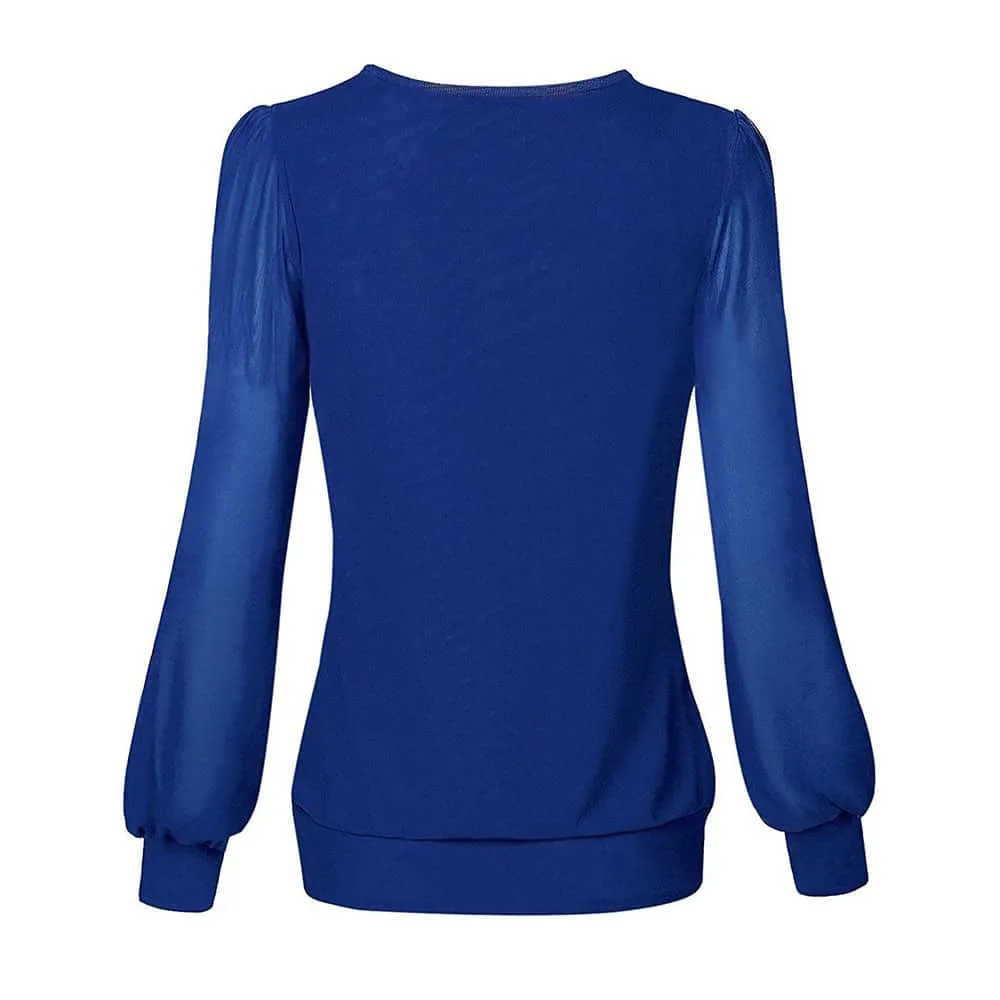 Long Sleeve Scoop Neck Pleated Front  Blouse
