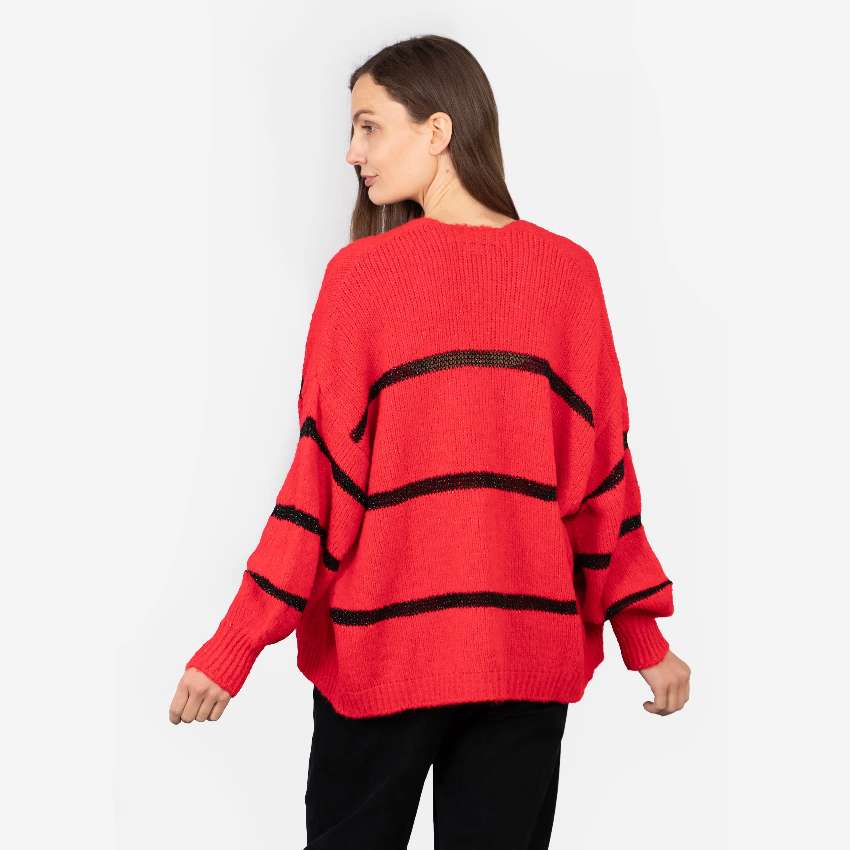 Lucy Cardigan - Red, Black/Striped