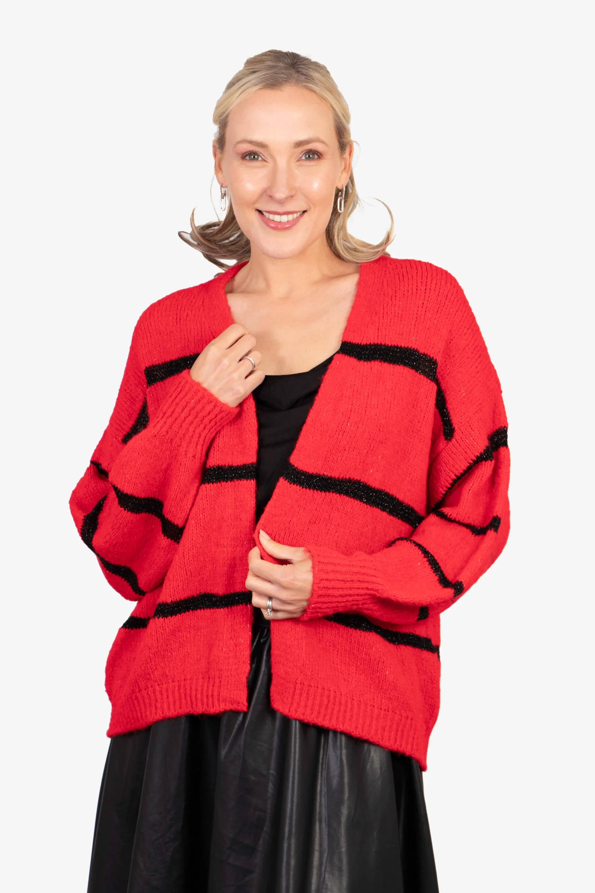 Lucy Cardigan - Red, Black/Striped