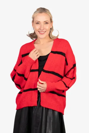 Lucy Cardigan - Red, Black/Striped