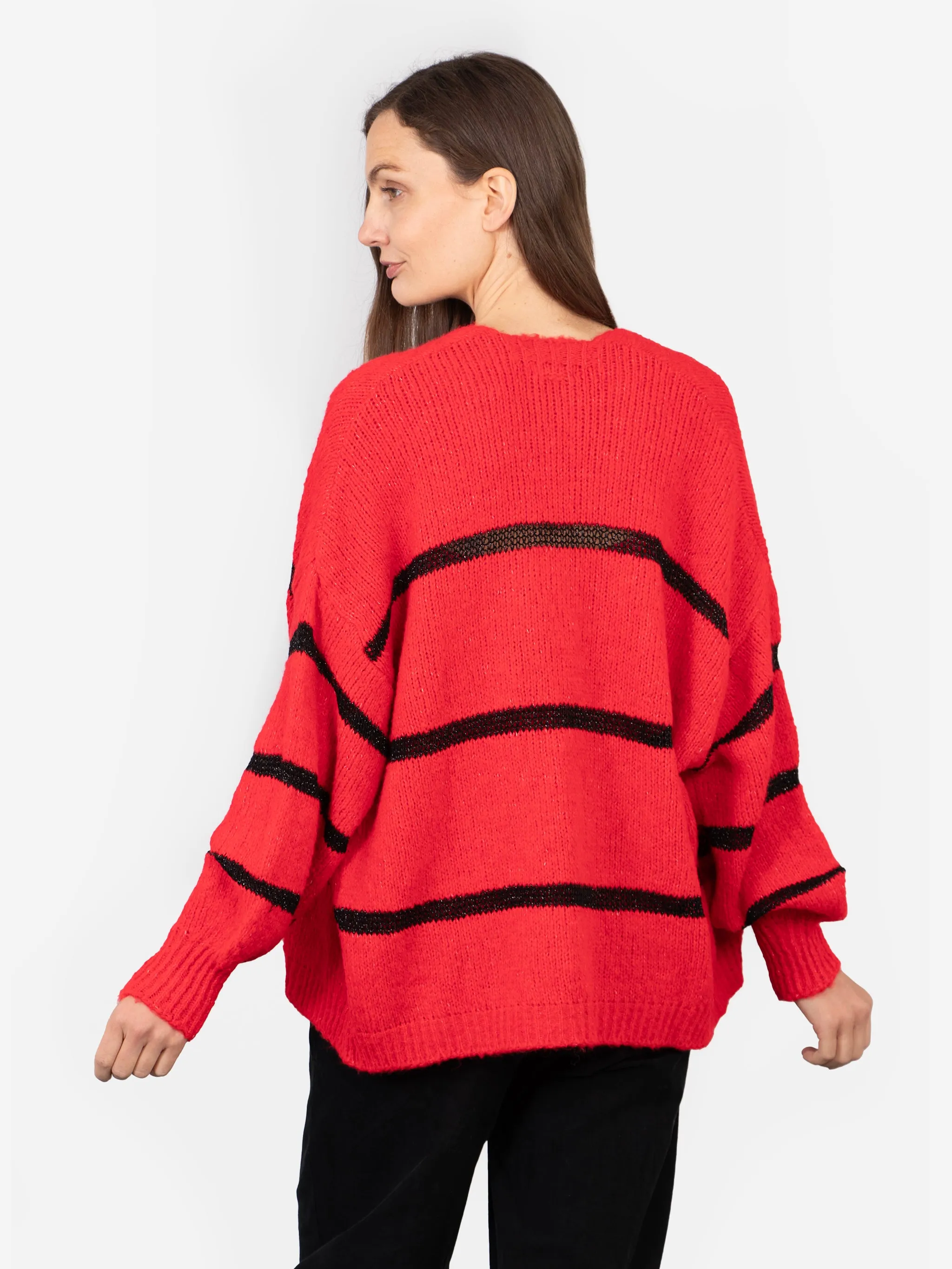 Lucy Cardigan - Red, Black/Striped