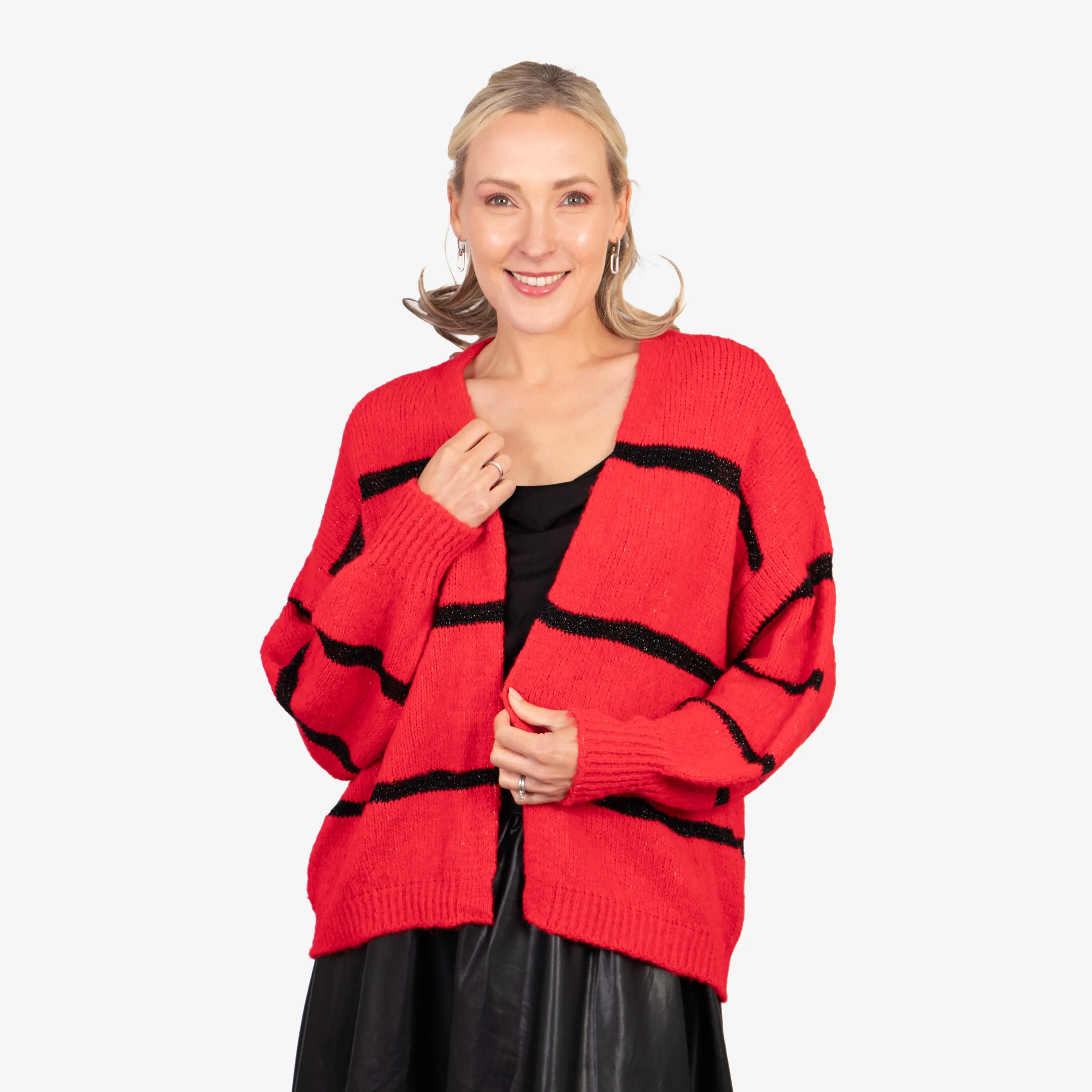 Lucy Cardigan - Red, Black/Striped