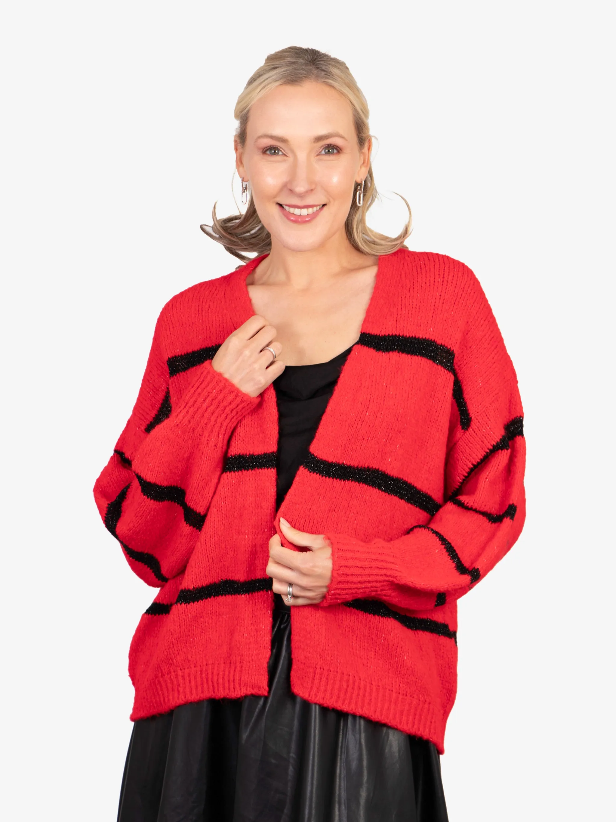 Lucy Cardigan - Red, Black/Striped