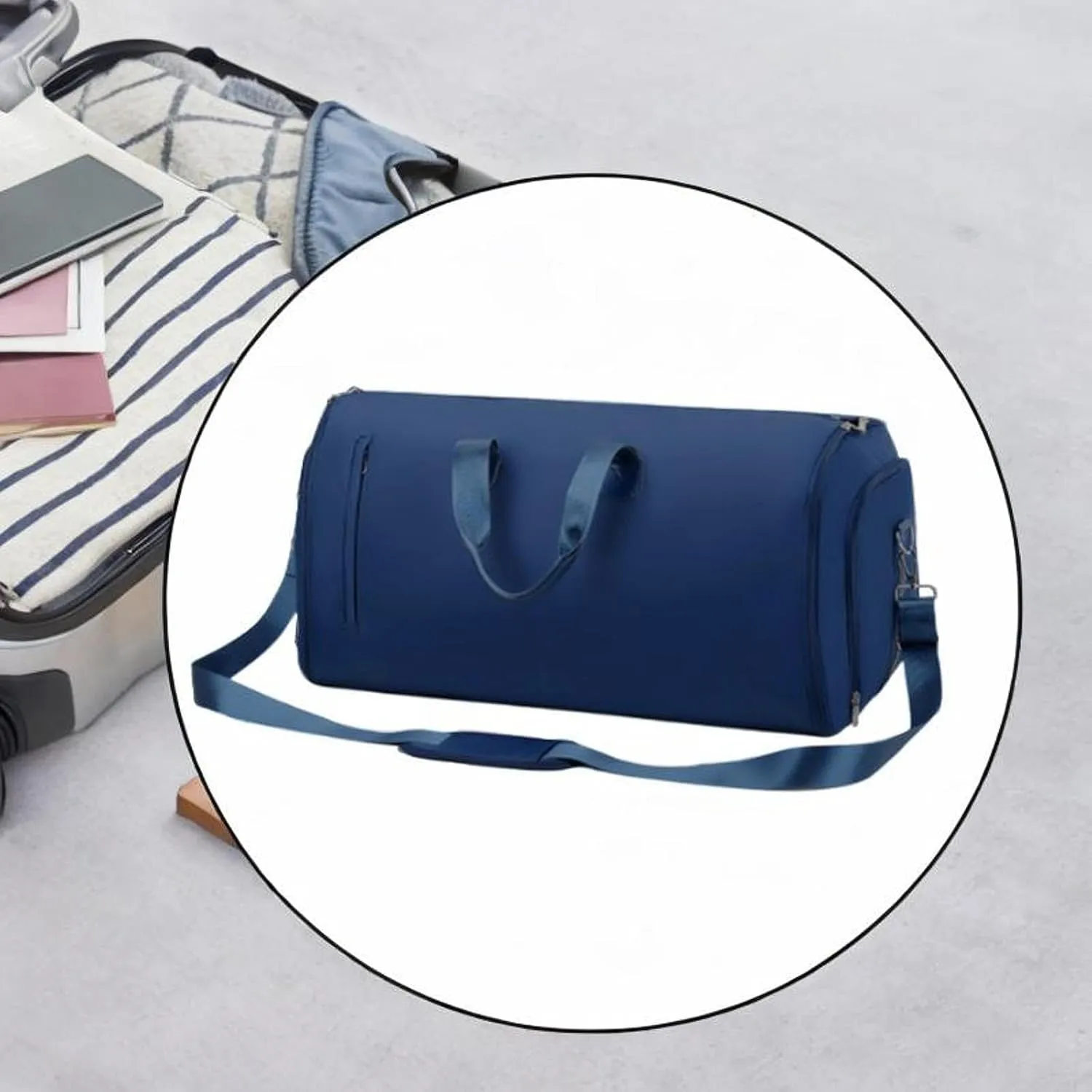 Luggage Bag Leather Duffle Bag for Hiking Holiday Trip Backpacking for Men Women, Dark Blue