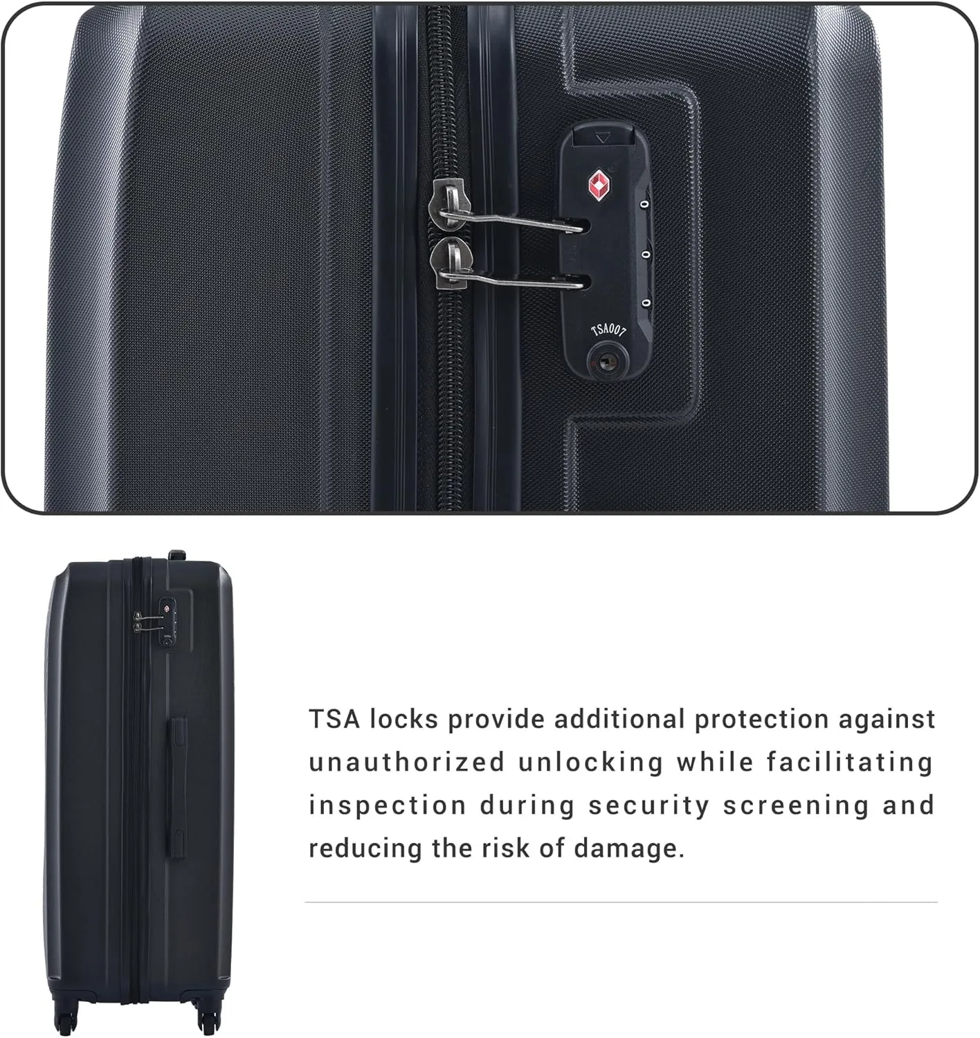 Luggage set,3 piece suitcases with wheels hardshell,TSA lock,Lightweight,20inch Carry-On,24/28inch Checked Luggage (Black)
