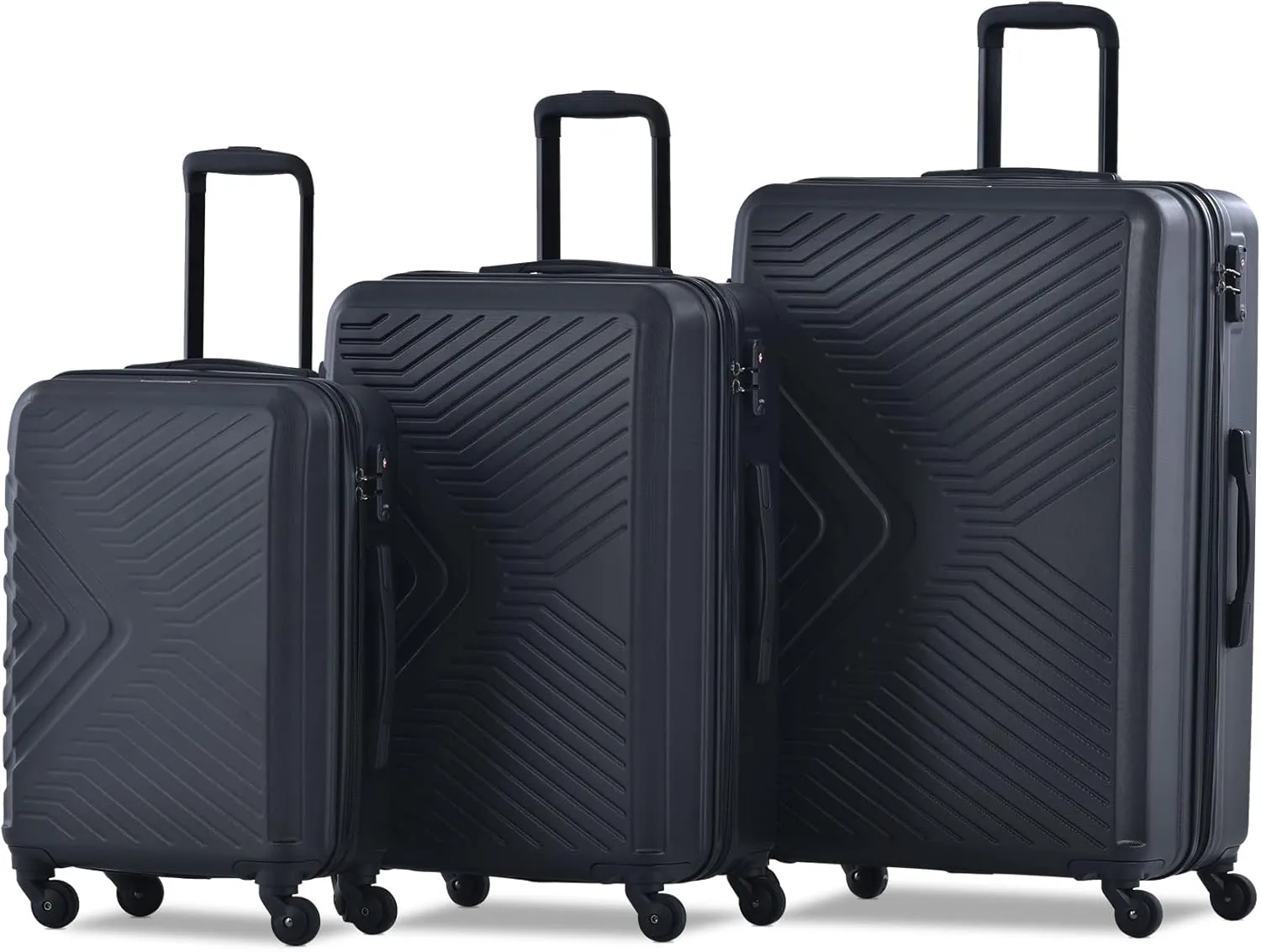 Luggage set,3 piece suitcases with wheels hardshell,TSA lock,Lightweight,20inch Carry-On,24/28inch Checked Luggage (Black)