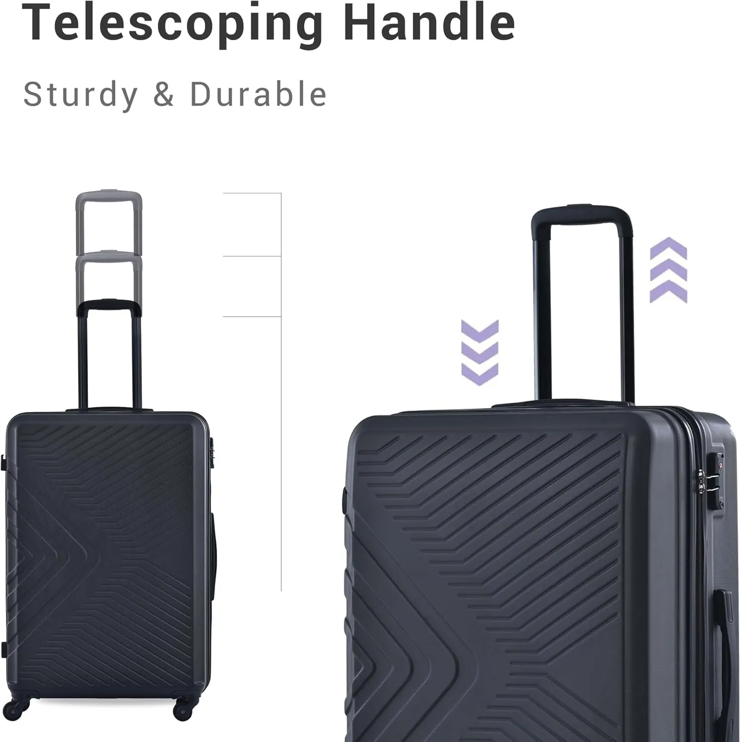 Luggage set,3 piece suitcases with wheels hardshell,TSA lock,Lightweight,20inch Carry-On,24/28inch Checked Luggage (Black)