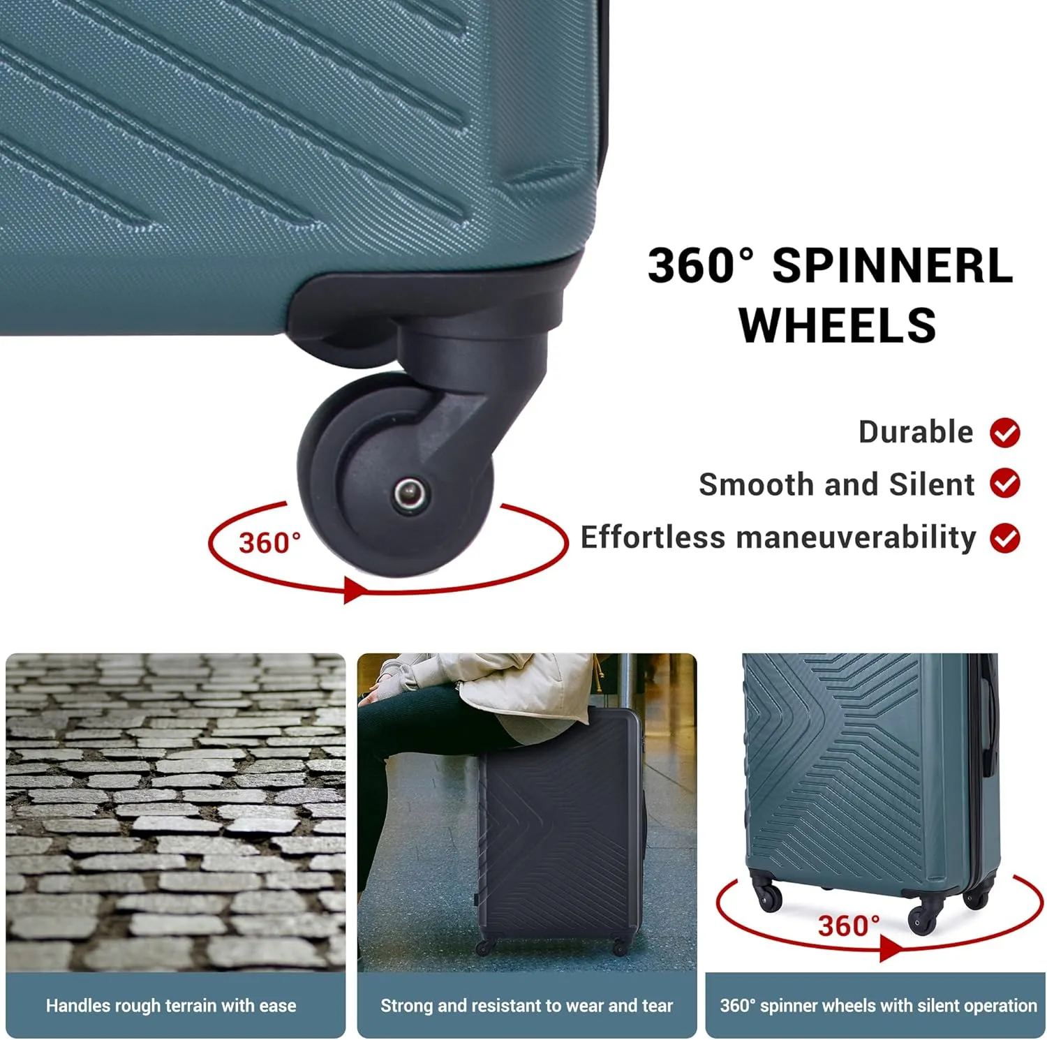 Luggage set,3 piece suitcases with wheels hardshell,TSA lock,Lightweight,20inch Carry-On,24/28inch Checked Luggage (Dark Green)