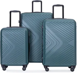 Luggage set,3 piece suitcases with wheels hardshell,TSA lock,Lightweight,20inch Carry-On,24/28inch Checked Luggage (Dark Green)