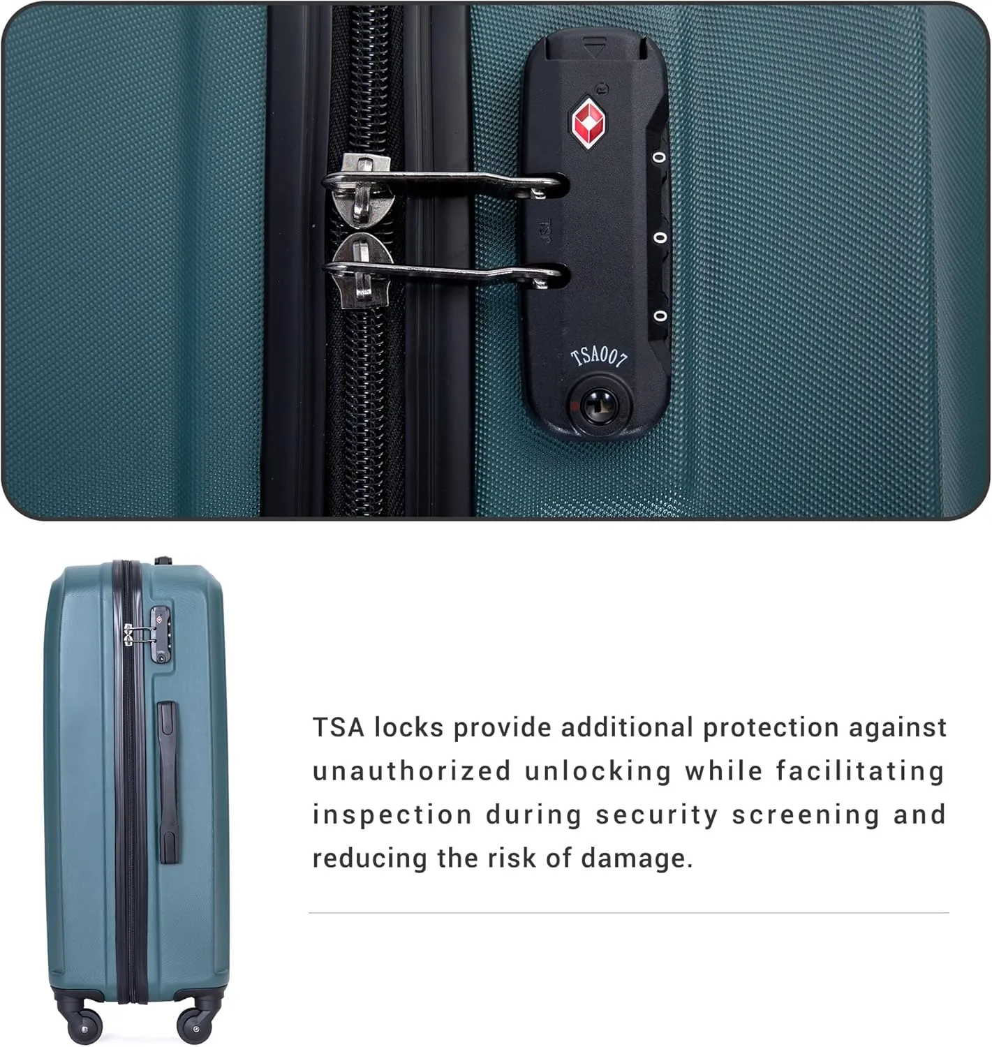 Luggage set,3 piece suitcases with wheels hardshell,TSA lock,Lightweight,20inch Carry-On,24/28inch Checked Luggage (Dark Green)