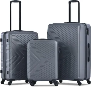 Luggage set,3 piece suitcases with wheels hardshell,TSA lock,Lightweight,20inch Carry-On,24/28inch Checked Luggage (Gray)