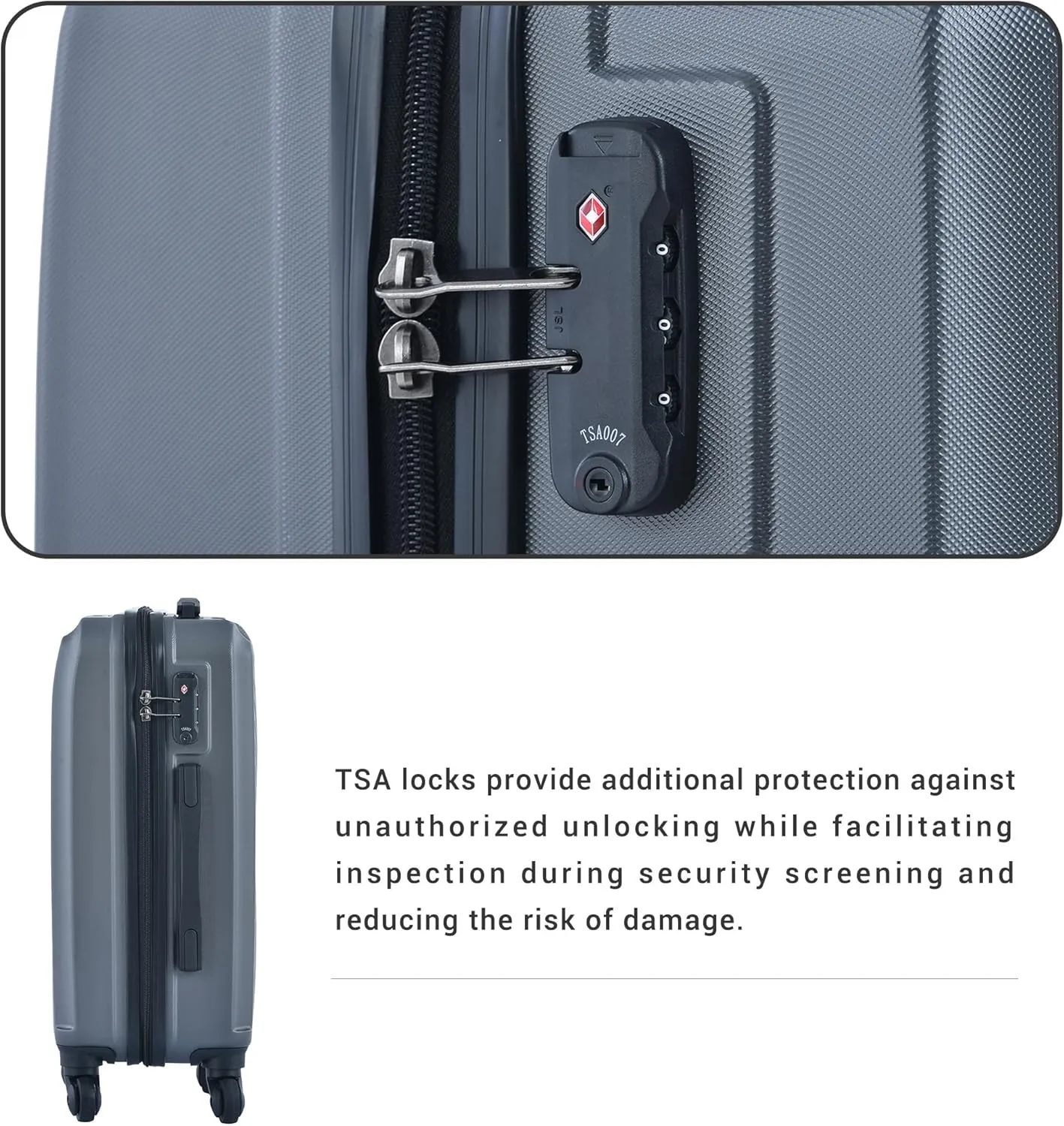 Luggage set,3 piece suitcases with wheels hardshell,TSA lock,Lightweight,20inch Carry-On,24/28inch Checked Luggage (Gray)