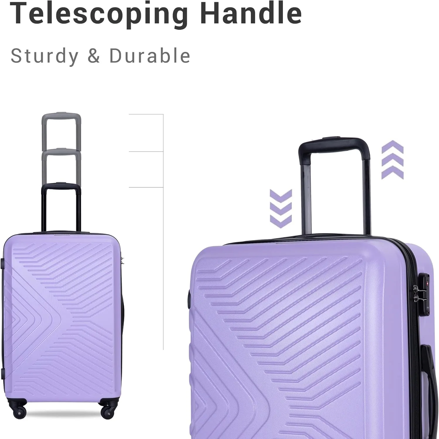 Luggage set,3 piece suitcases with wheels hardshell,TSA lock,Lightweight,20inch Carry-On,24/28inch Checked Luggage(Lavender)