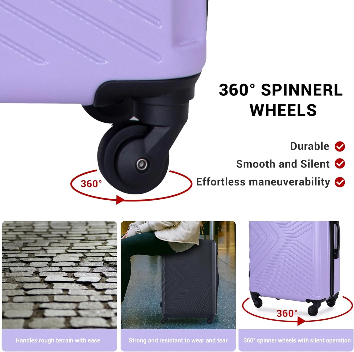 Luggage set,3 piece suitcases with wheels hardshell,TSA lock,Lightweight,20inch Carry-On,24/28inch Checked Luggage(Lavender)