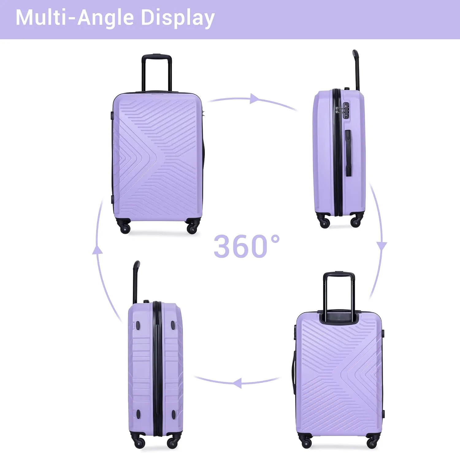 Luggage set,3 piece suitcases with wheels hardshell,TSA lock,Lightweight,20inch Carry-On,24/28inch Checked Luggage(Lavender)