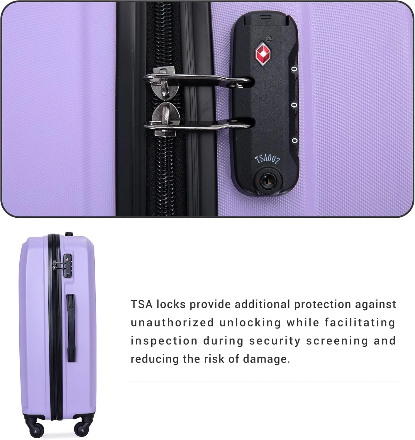 Luggage set,3 piece suitcases with wheels hardshell,TSA lock,Lightweight,20inch Carry-On,24/28inch Checked Luggage(Lavender)
