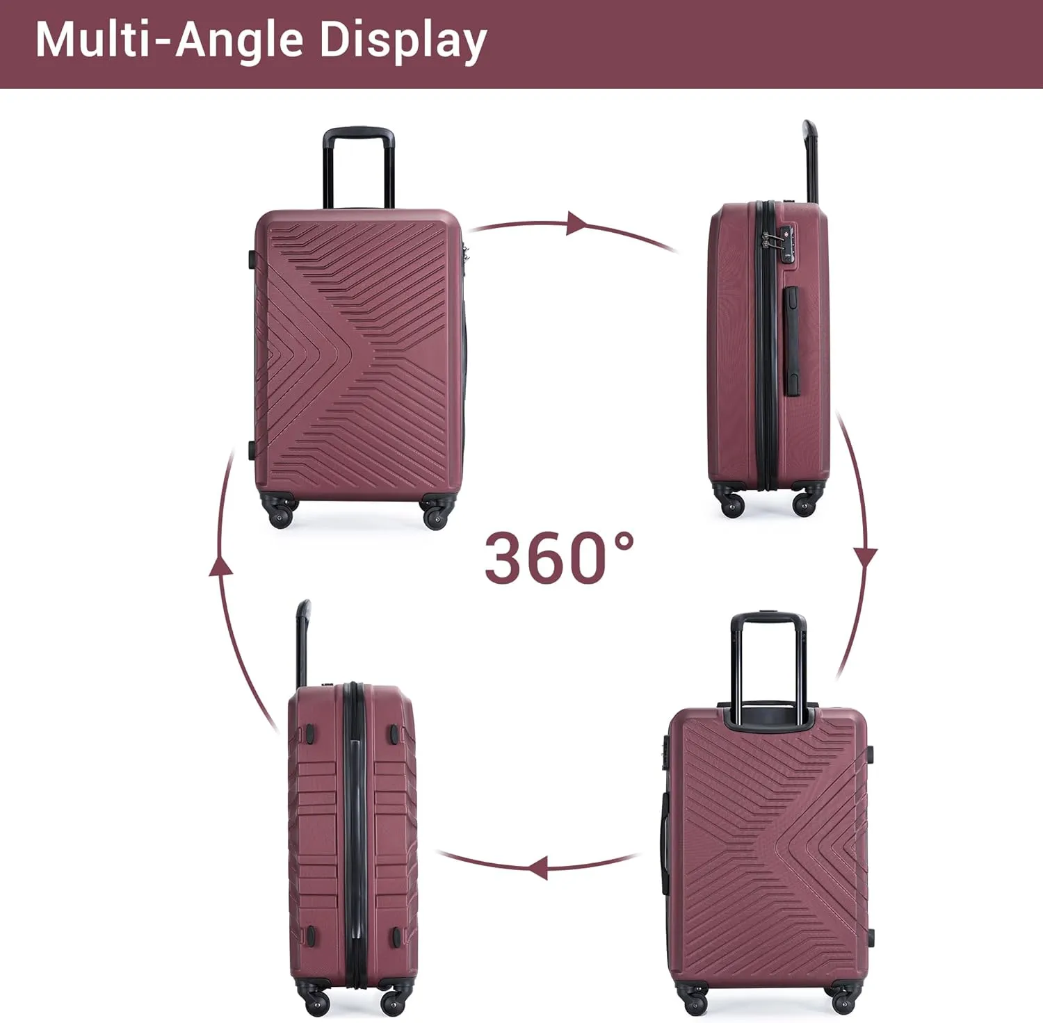 Luggage set,3 piece suitcases with wheels hardshell,TSA lock,Lightweight,20inch Carry-On,24/28inch Checked Luggage(Red)