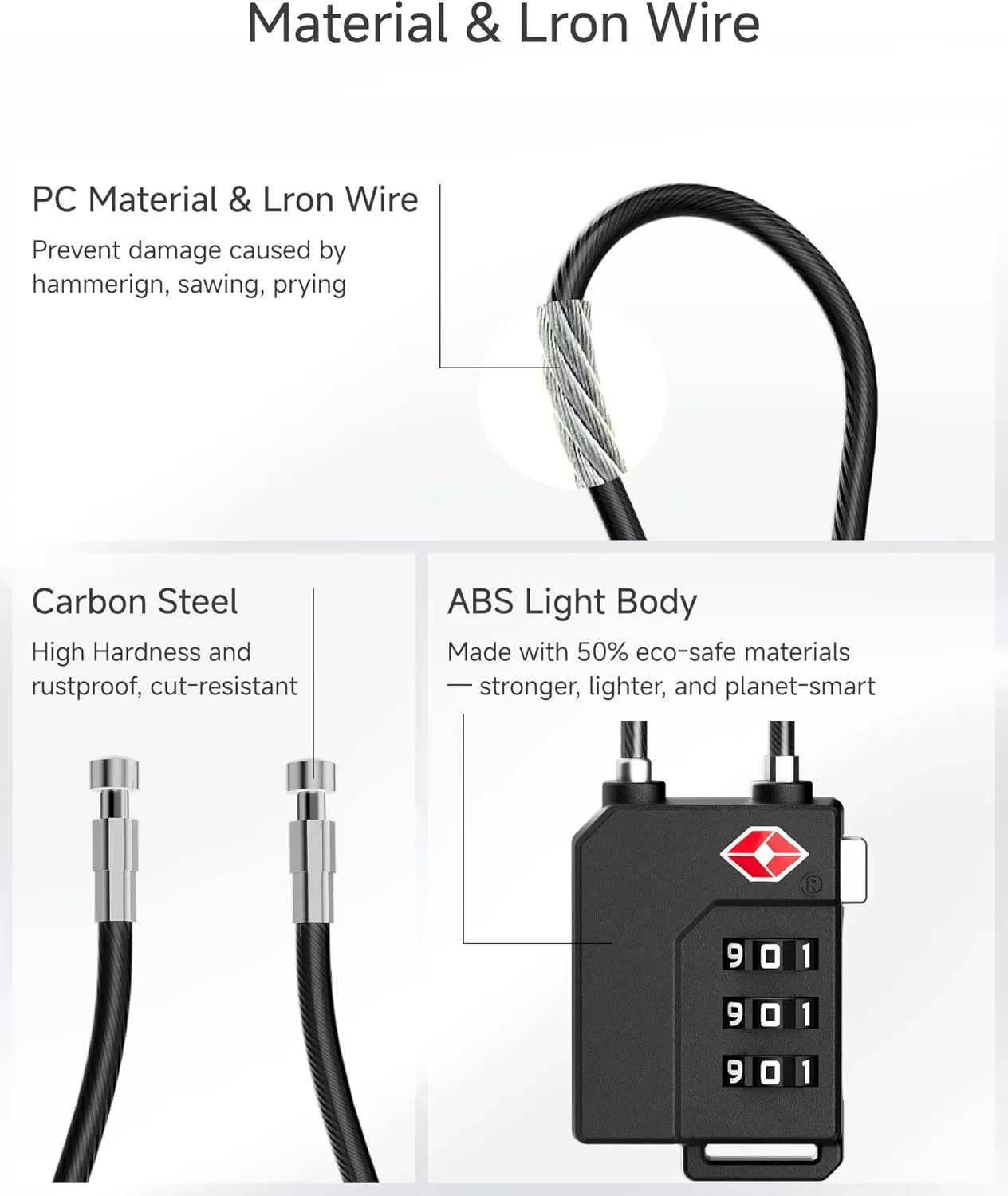 LUGGEX TSA Locks for Luggage, Ultra-Light Combination Lock for Suitcases, Carry-Ons, Backpacks, Gym| Lightweight ABS Cable Lock Set with Gift Box