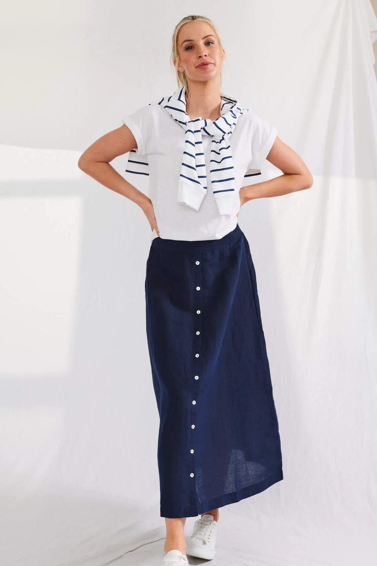 Lulu Organic Linen || Portofino Linen Skirt - French Navy