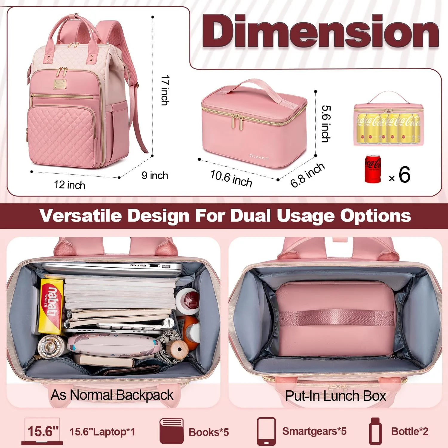 Lunch Backpack for Women, 15.6 inch Laptop Backpacks for Womens, Work Backpacks with Lunchbox,Insulated Back pack Cooler,Teacher Nurse Travel Backpack for Women