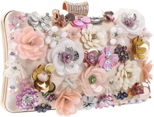 Luxury Women's Handbag Beaded Flower Evening Clutch Bag for Wedding Night Out