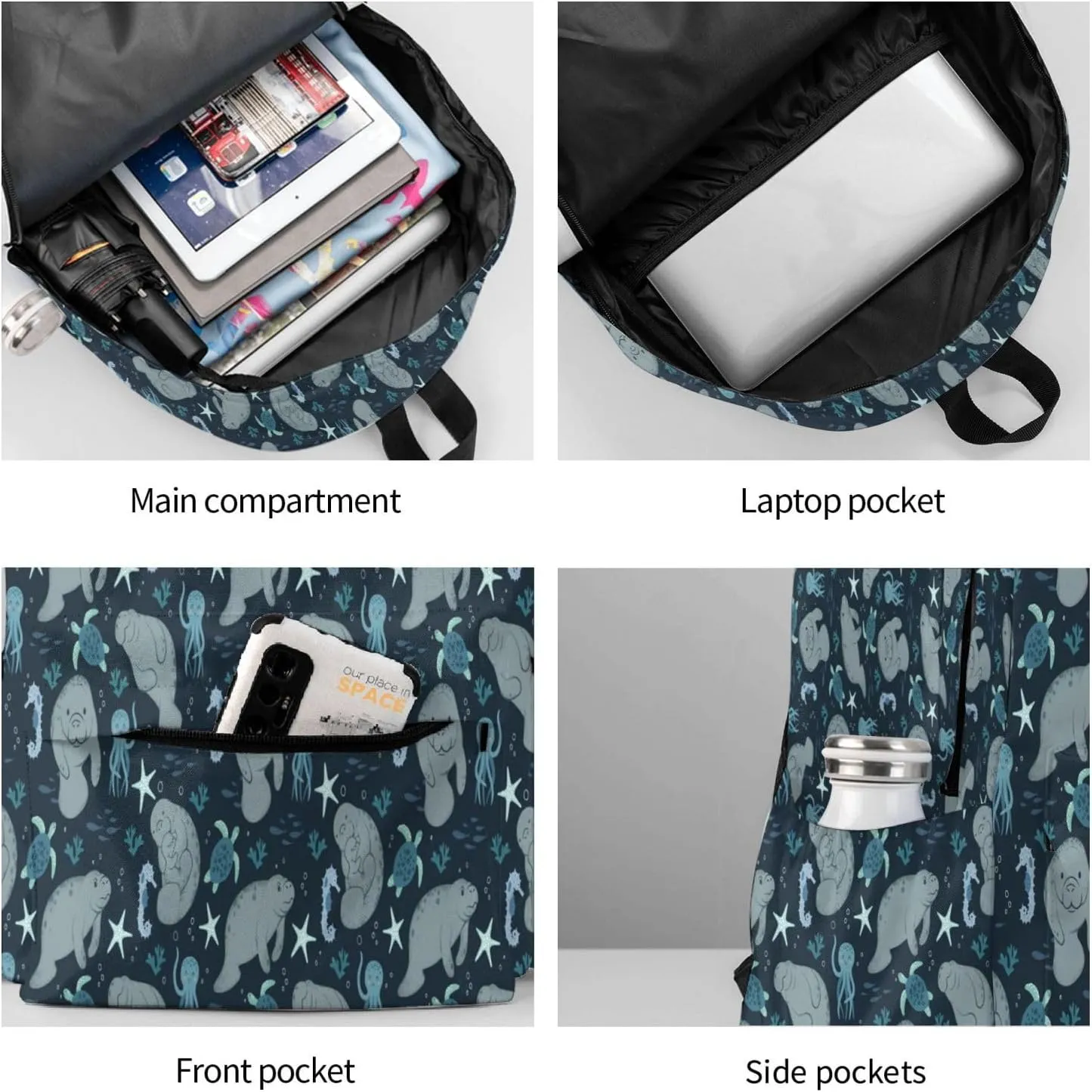 Manatees Backpack Travel Backpack for Women Men Work Laptop backpacks Carry on Backpack Computer Backpack Casual Daypack for Hiking Camping Climbing Gifts