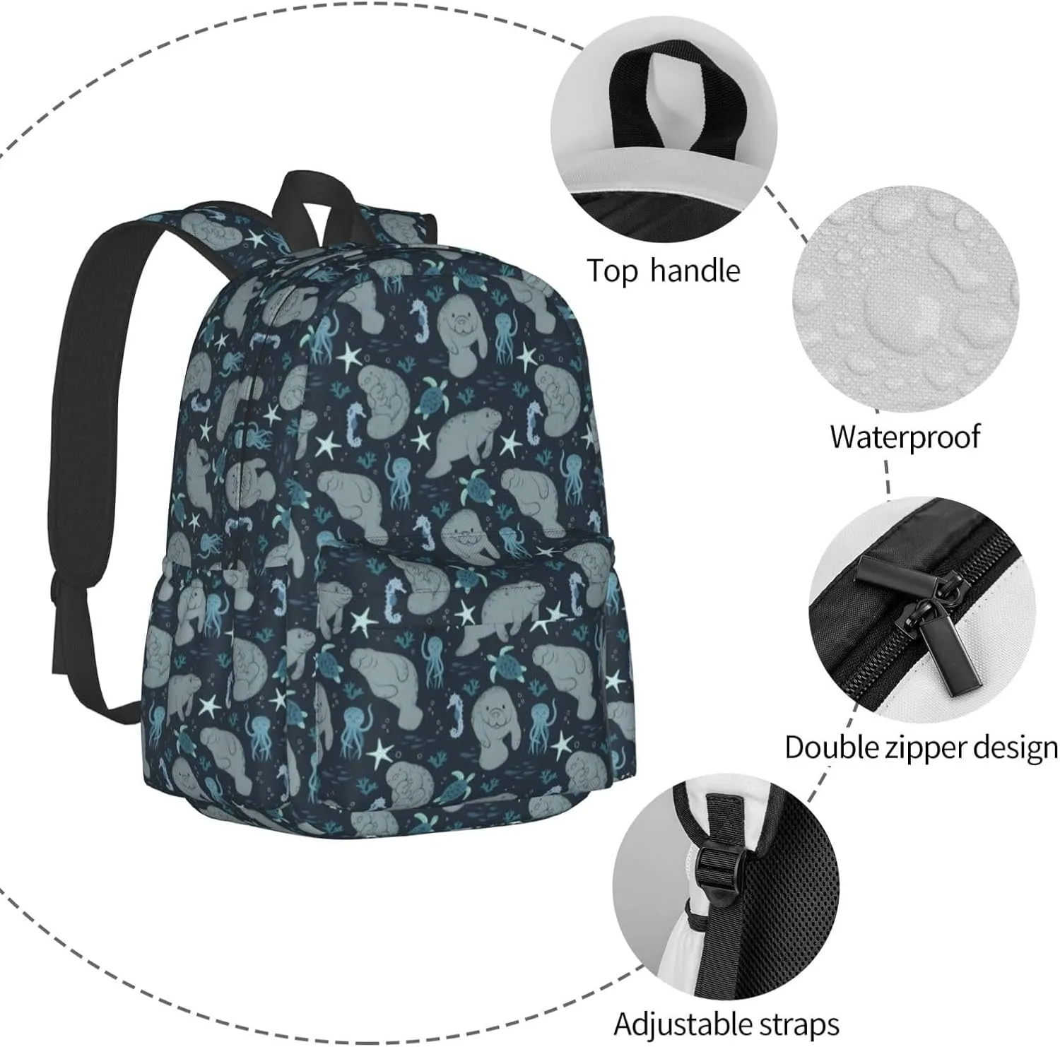 Manatees Backpack Travel Backpack for Women Men Work Laptop backpacks Carry on Backpack Computer Backpack Casual Daypack for Hiking Camping Climbing Gifts