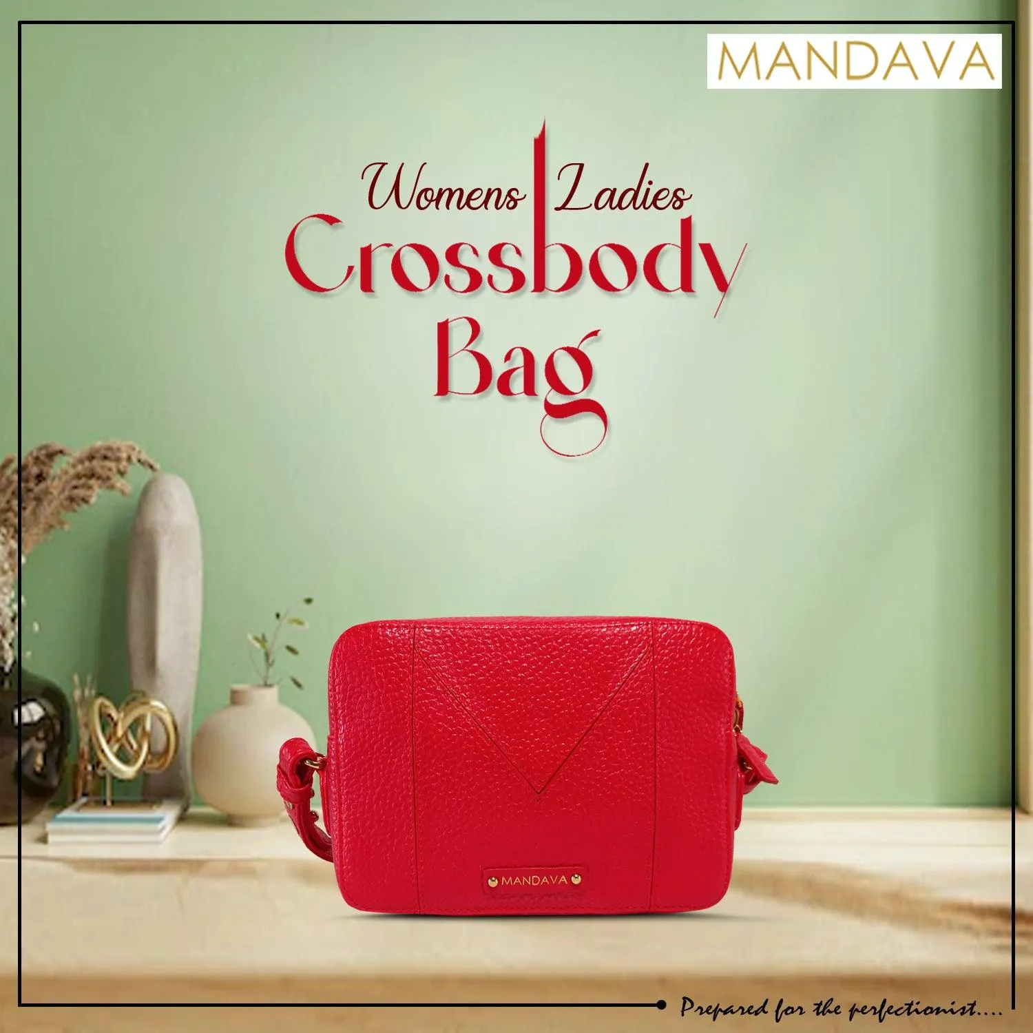 MANDAVA Women's PU Leather Crossbody Bag | Ladies Mini Shoulder Bag with Adjustable & Detachable Strap (Cherry Red)