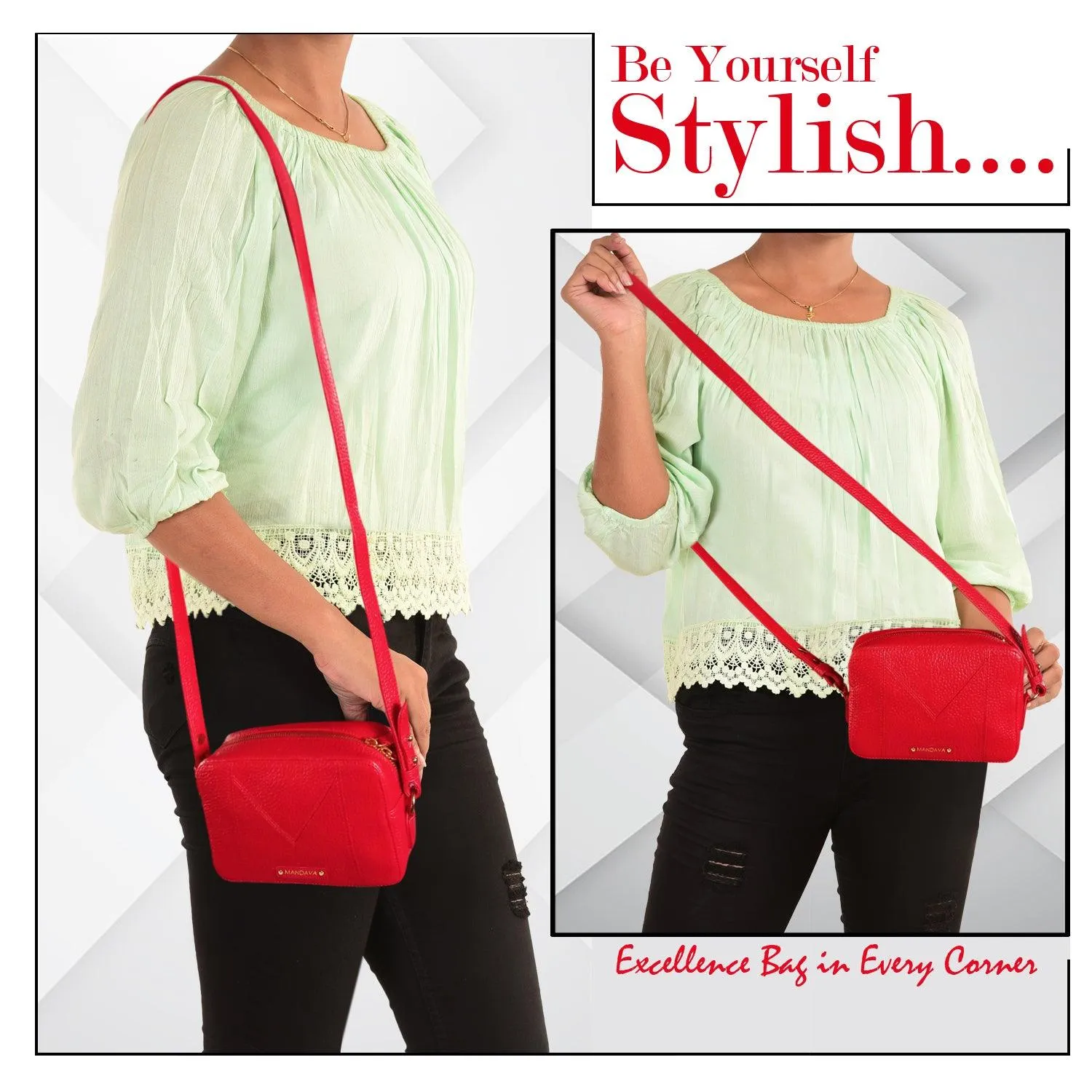 MANDAVA Women's PU Leather Crossbody Bag | Ladies Mini Shoulder Bag with Adjustable & Detachable Strap (Cherry Red)