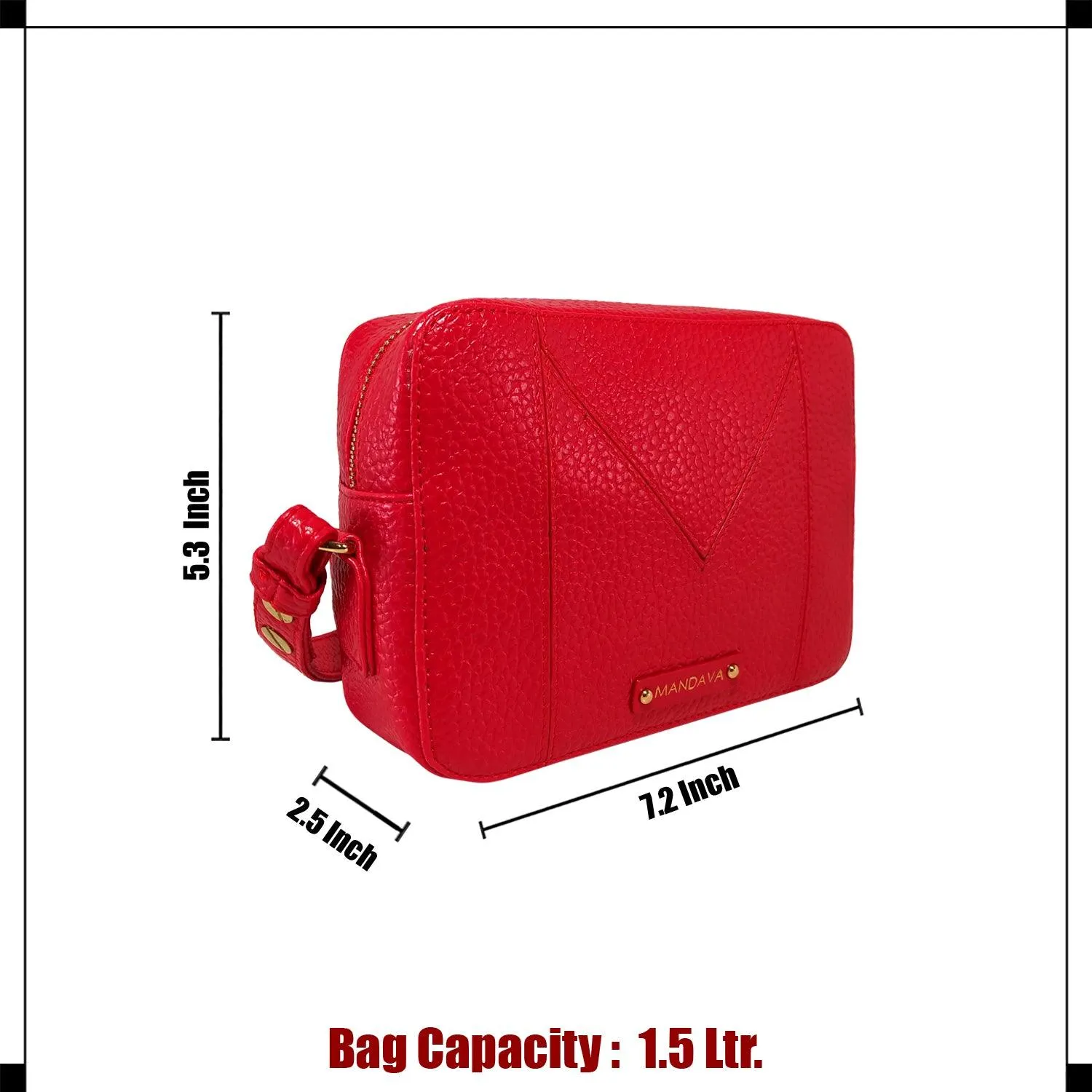 MANDAVA Women's PU Leather Crossbody Bag | Ladies Mini Shoulder Bag with Adjustable & Detachable Strap (Cherry Red)