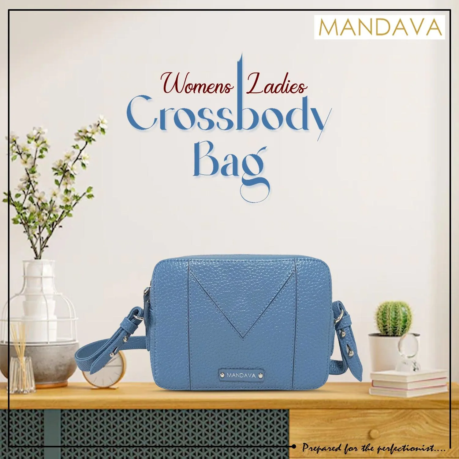 MANDAVA Women's PU Leather Crossbody Bag | Ladies Mini Shoulder Bag with Adjustable & Detachable Strap (Sky Blue)