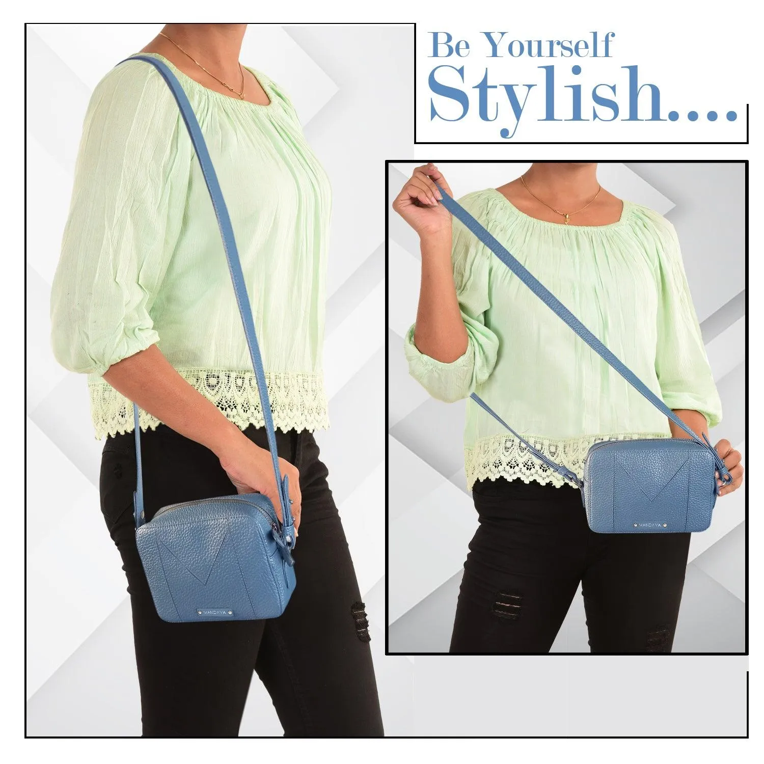 MANDAVA Women's PU Leather Crossbody Bag | Ladies Mini Shoulder Bag with Adjustable & Detachable Strap (Sky Blue)