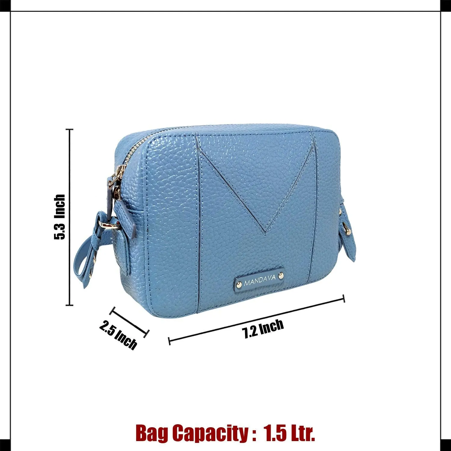 MANDAVA Women's PU Leather Crossbody Bag | Ladies Mini Shoulder Bag with Adjustable & Detachable Strap (Sky Blue)