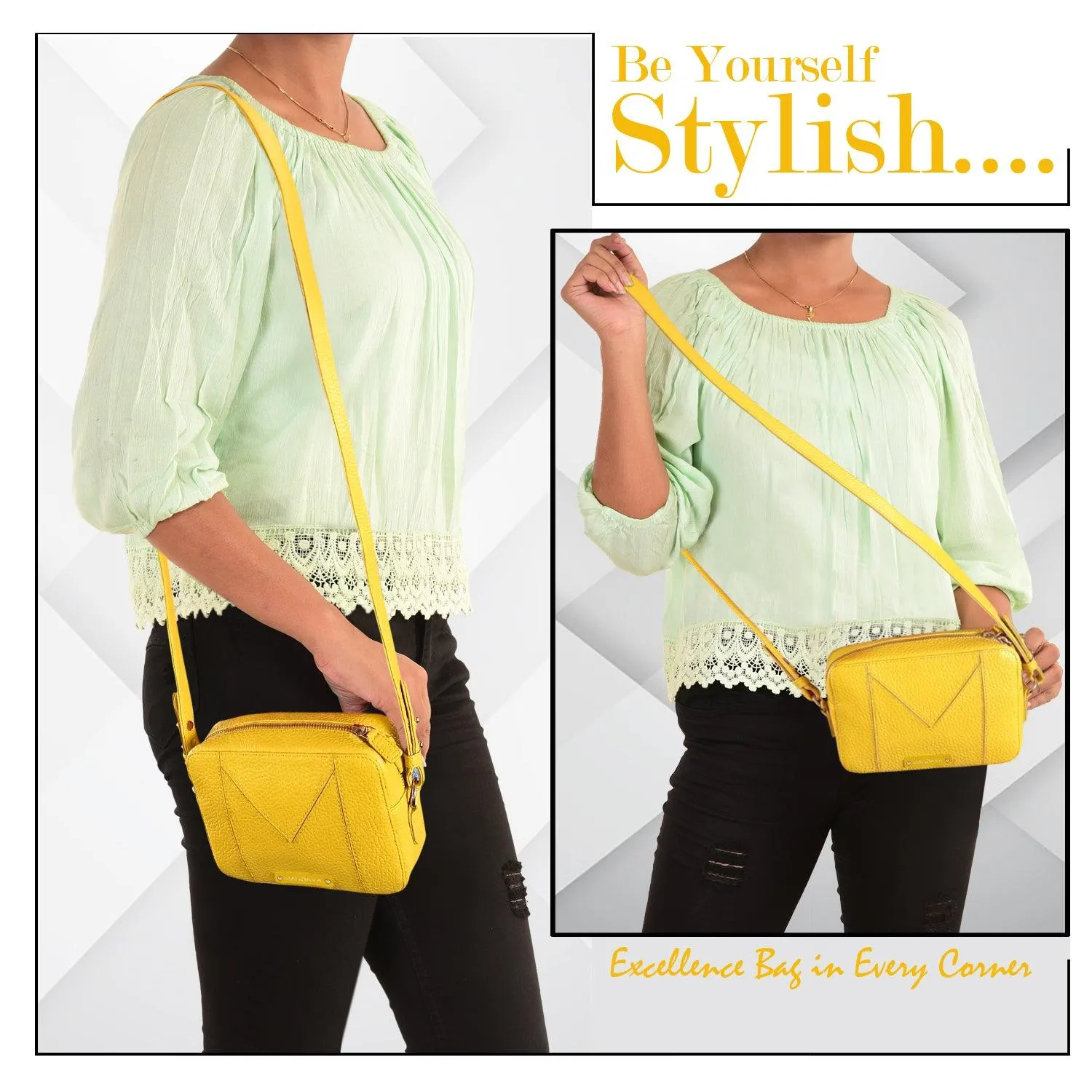 MANDAVA Women's PU Leather Crossbody Bag | Ladies Mini Shoulder Bag with Adjustable & Detachable Strap (Yellow)