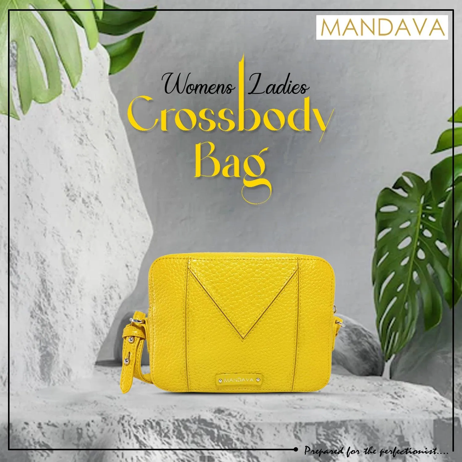 MANDAVA Women's PU Leather Crossbody Bag | Ladies Mini Shoulder Bag with Adjustable & Detachable Strap (Yellow)