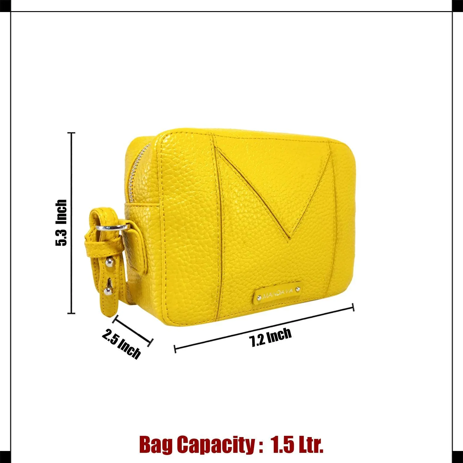 MANDAVA Women's PU Leather Crossbody Bag | Ladies Mini Shoulder Bag with Adjustable & Detachable Strap (Yellow)