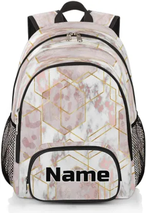 Marble With Rose Gold Custom Backpack for Men Women Adult Personalized Casual Laptop Backpack Customized Computer Hiking Gym Travel Travel Daypack with Name, Marble