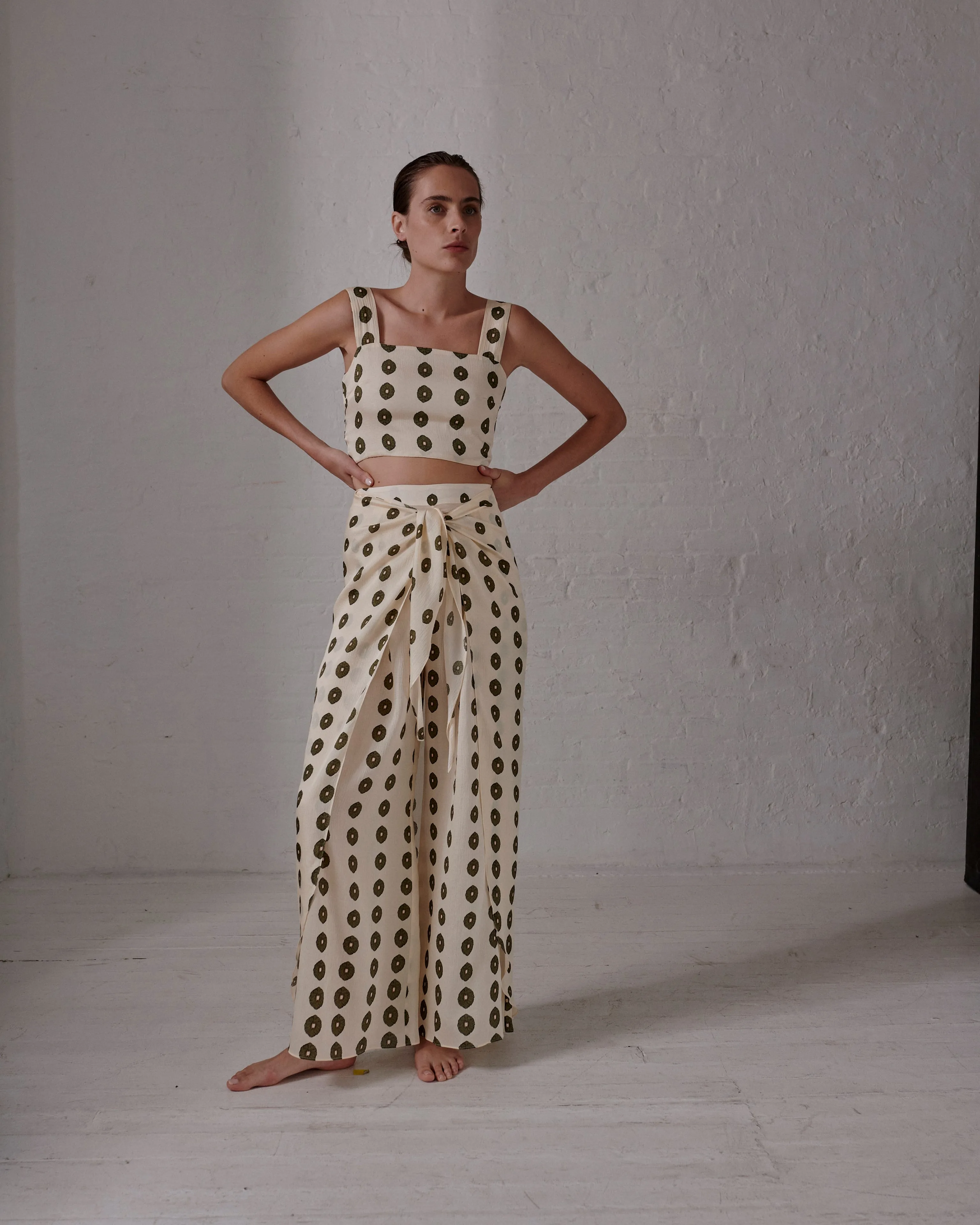 Marimba Silk Martellato Top  / Ivory Green Chintz